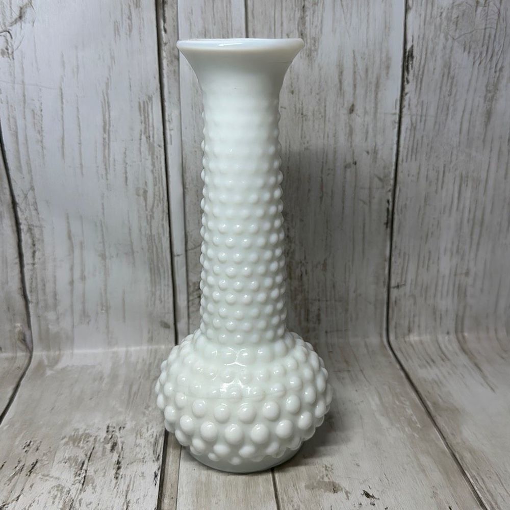 Vintage E.O. Brody Co. White Milk Glass Hobnail Bud Vase Flower